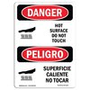 Signmission OSHA Sign, Hot Surface Do Not Touch Bilingual, 5in X 3.5in Decal, 10PK, 3.5" W, 5" H, Spanish, PK10 OS-DS-D-35-VS-1363-10PK